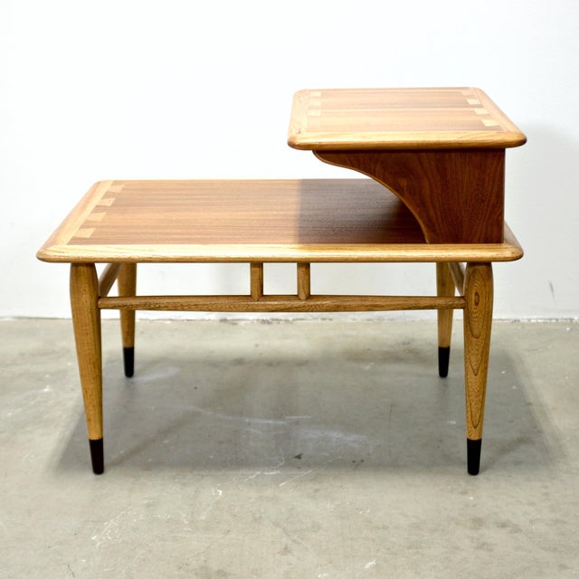 Mid-Century Modern Lane “Acclaim” Walnut & Ash Side Table / Step Table For Sale - Image 3 of 7