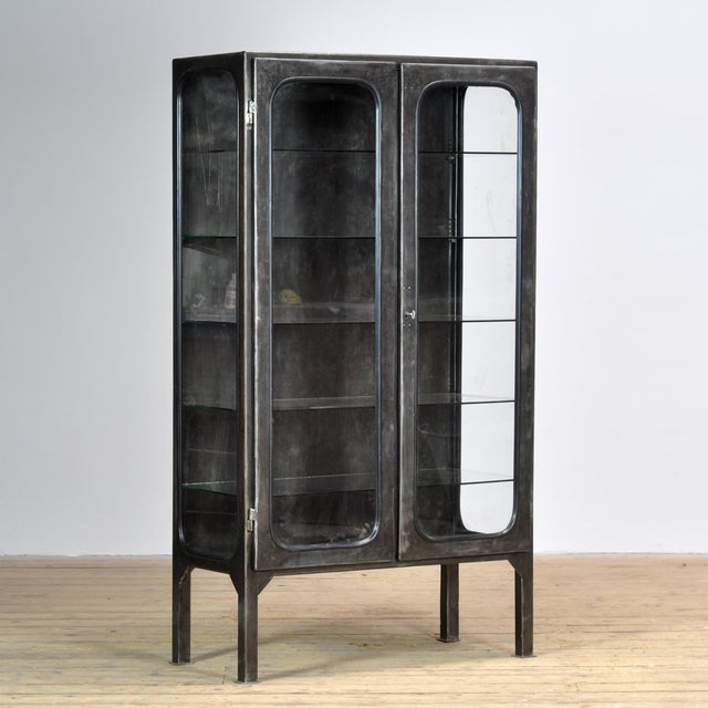 Industrial Vintage Glass Medical Cabinet, 1970s For Sale - Image 3 of 9