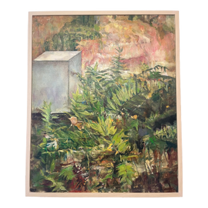Late 20th Century Vintage Garden With Box Oil Painting