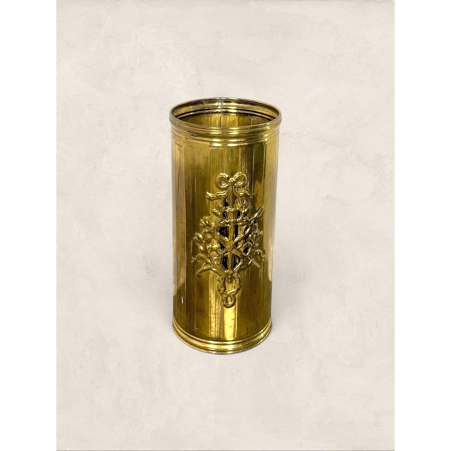 Vintage English Brass Embossed Umbrella Stand For Sale In Tampa - Image 6 of 9