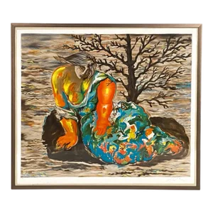 Huge Sandro Chia Seated Woman Oversize Lithograph Framed.