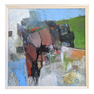 Contemporary 'Southern Shore' Original Abstract Landscape Oil Painting by British Artist Ian Mood, Framed