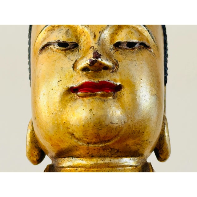 Late 19th Century Qing Dynasty Gilt Wood Carved Buddha For Sale In Palm Springs - Image 6 of 12