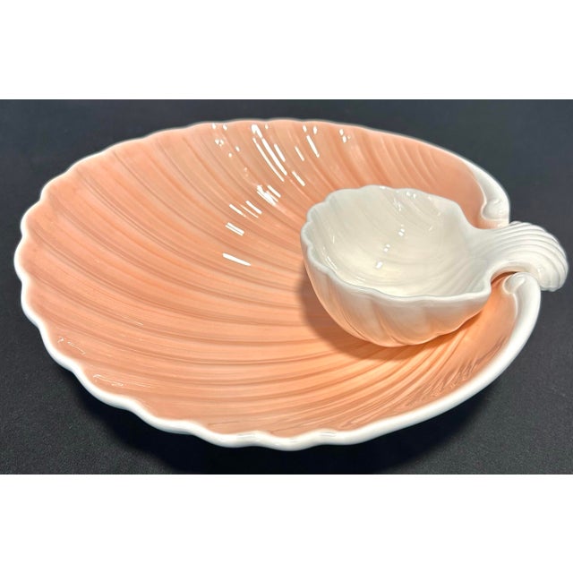 Mid 20th Century Mid 20th Century Mid Century Modern Fitz and Floyd Ceramic Seashell Chip and Dip Set With Knife For Sale - Image 5 of 7