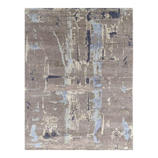 8x10 Clara Stylish Gray Abstract Hand Knotted Wool Rug For Sale