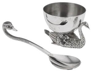 20th Century Silver Swan Shaped Salt & Spoon, London, 1992, Set of 2