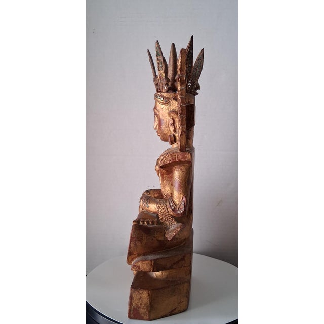 Asian Antique Antique Carved Gilt Wood Burmese Jambupati Buddha For Sale - Image 3 of 8