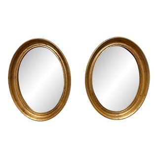 Pair of Small Vintage Gilt Oval Italian Mirrors For Sale