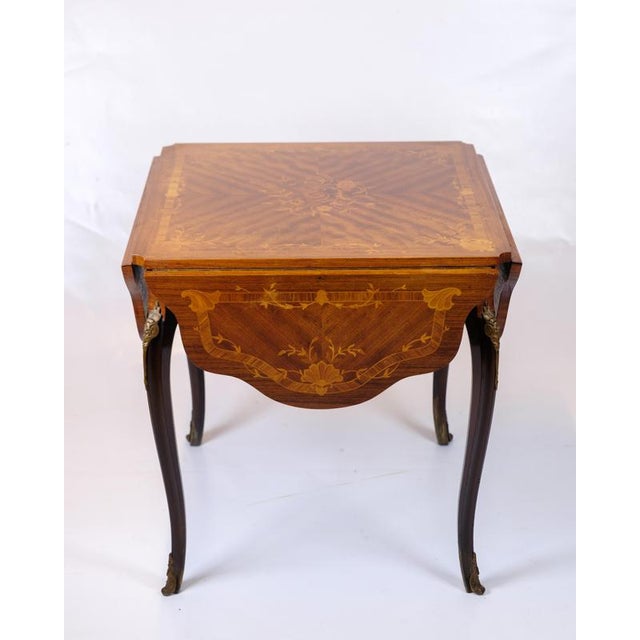 Rococo Style Mahogany and Rosewood Intarsia Side Table with Flaps, 1890s For Sale - Image 6 of 14