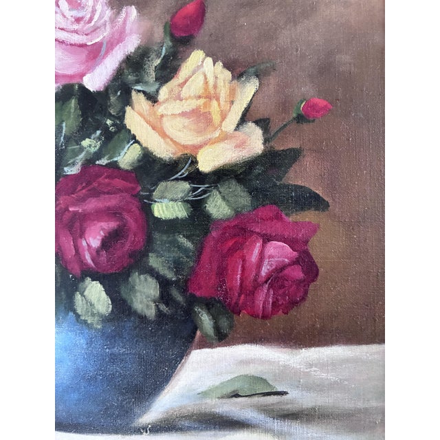 Still Life with Roses, Oil Painting, Framed For Sale - Image 7 of 12