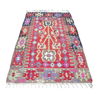 Mid 20th Century 60s Small Cute Turkish Kilim Handmade Area Rug For Sale