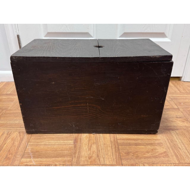 Japanese Antique Japanese Wooden Storage Box | Rustic Meiji–Taisho Dark Stained Cedar Chest With Iron Hasp | Small Wabi-Sabi Trunk For Sale - Image 3 of 10