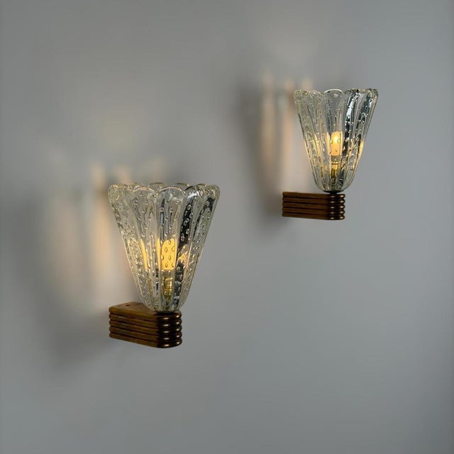 Bullicante Murano Glass Wall Lights attributed to Ercole Barovier, 1940s, Set of 2 For Sale - Image 4 of 18