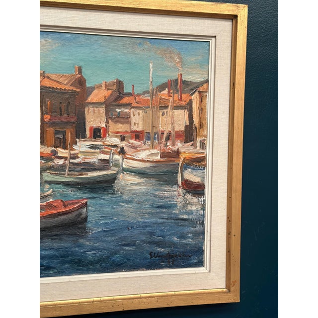 Mid 20th Century Ellis Wallin, Boats in the Harbor, 1950s, Oil on Canvas, Framed For Sale - Image 5 of 18