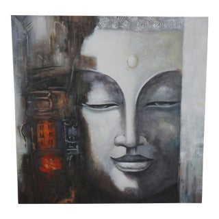Modern Abstract Buddha Face Oil Painting on Canvas For Sale