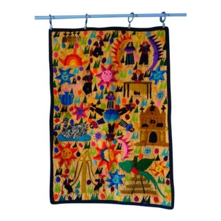 Guatelmalan Embroidered Wall Hanging For Sale