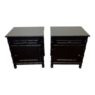 Black Faux Bamboo Nightstands - a Pair For Sale