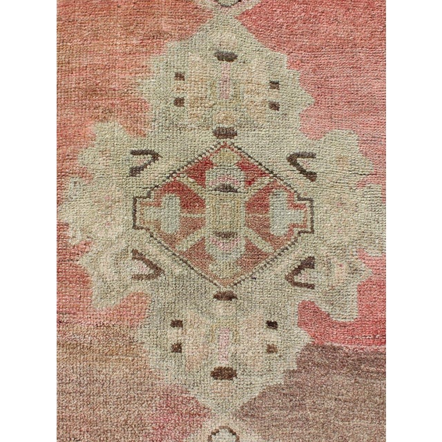 Textile Vintage Turkish Oushak Runner With Medallion Design in Pink, Light Green & Taupe 2'10 X 12'6 For Sale - Image 7 of 11