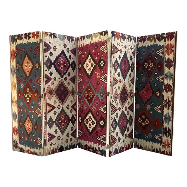 One-of-a-Kind Custom Antique Flat-Weave Oriental Kilim Folding Screen For Sale