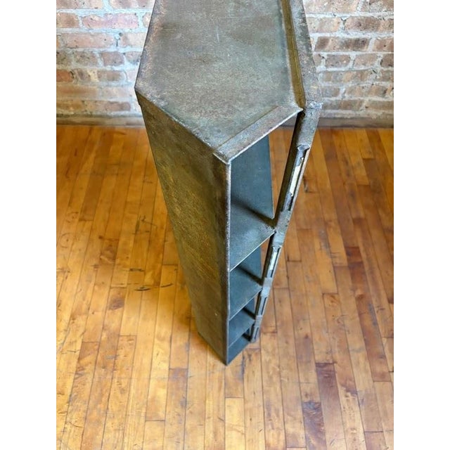 Metal Antique Industrial Galvanized Steel Angled Shelving Unit For Sale - Image 7 of 16