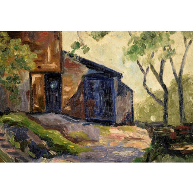 Barn in the Shade - Original Mid-Century Oil on Canvas Farm Landscape by Claude Wolf For Sale - Image 4 of 9