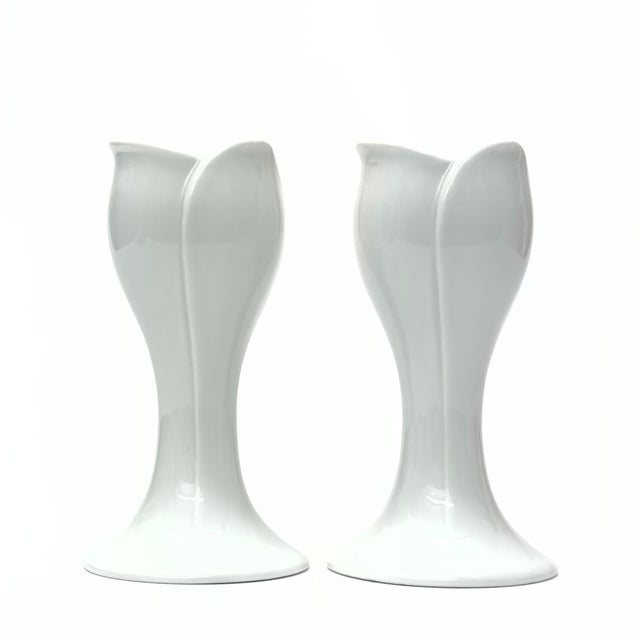 Mid 20th Century Vintage White Porcelain Tulip-Shaped Candle Holders by KPM West Germany - A Pair For Sale - Image 5 of 13