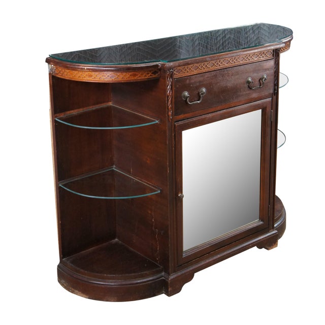 Mid Century Demilune Chippendale Style Mahogany Console Table Hall Cabinet 47" For Sale - Image 4 of 15