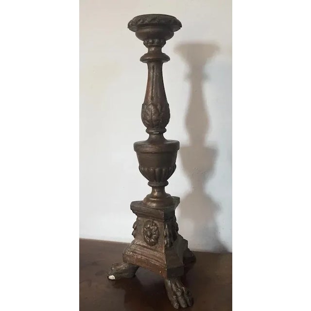Brown Antique 18th Century Continental Baroque Carved and Gilt Wood Altar Candlestick For Sale - Image 8 of 11