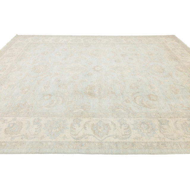Serene Sky: Modern Peshawar Hand-Knotted Wool Rug 9x12 For Sale - Image 10 of 11