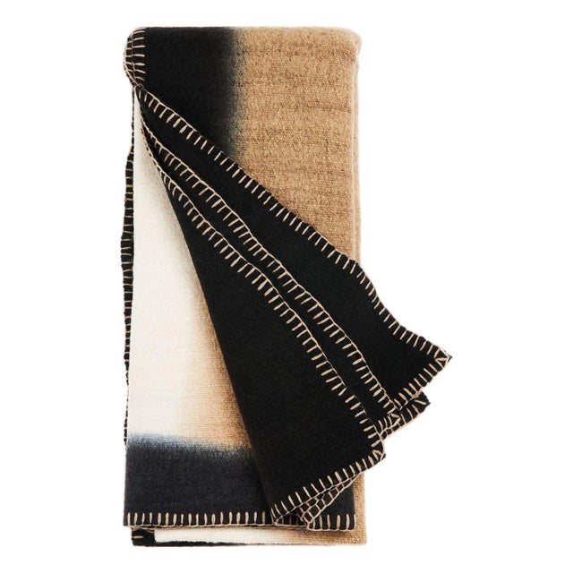 Siro Brown and White Ombre Textured Throw in Hand Spun Merino and Hand Stitched Hem For Sale