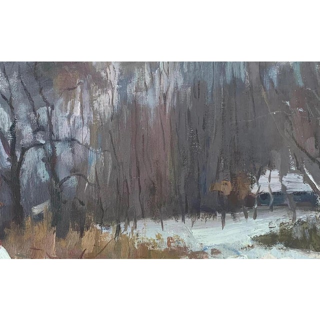 Winter Forest Oil Painting, Original Soviet Impressionism Art 30-48 For Sale - Image 4 of 6