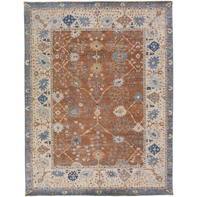Apadana's Artisan Collection Brown Handmade Floral Pattern Wool Rug For Sale - Image 11 of 11