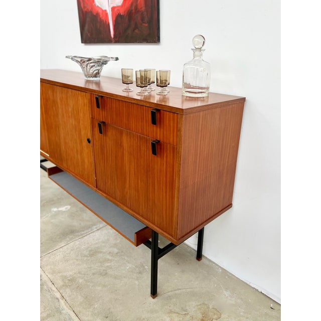 Modernist Teak Sideboard with Metal Base by Alain Richard for Caminelle, 1960s For Sale - Image 16 of 18