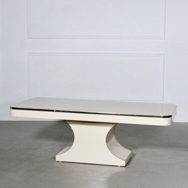 White 1980s Sculptural Karl Springer JMF Brass Trimmed & Laminate Coffee Table For Sale - Image 8 of 8