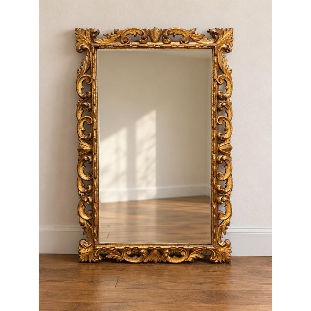 Late 19th Century 19-C. Italian Venetian Rococo Hand Carved Gold Leaf Giltwood Wall Mirror For Sale - Image 5 of 6