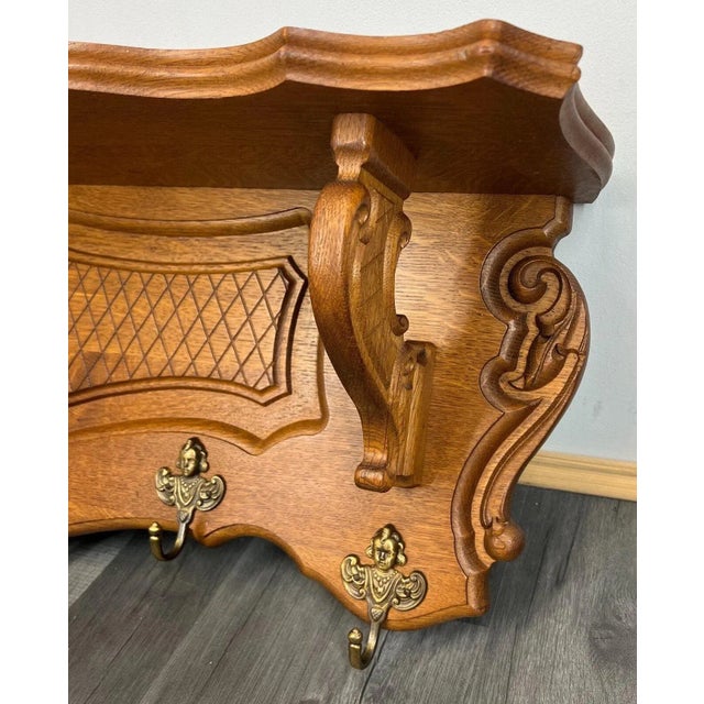 Antique French Oak Coat Rack Hanger Shelf For Sale - Image 4 of 12