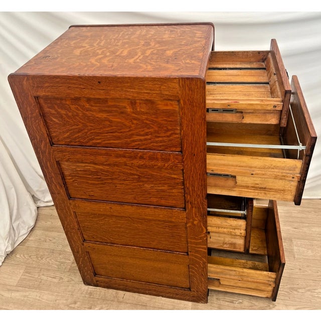 Antique Tiger Oak Filing Cabinet Library Bureau Solemakers Four Drawers 3 Legal Size For Sale - Image 4 of 11