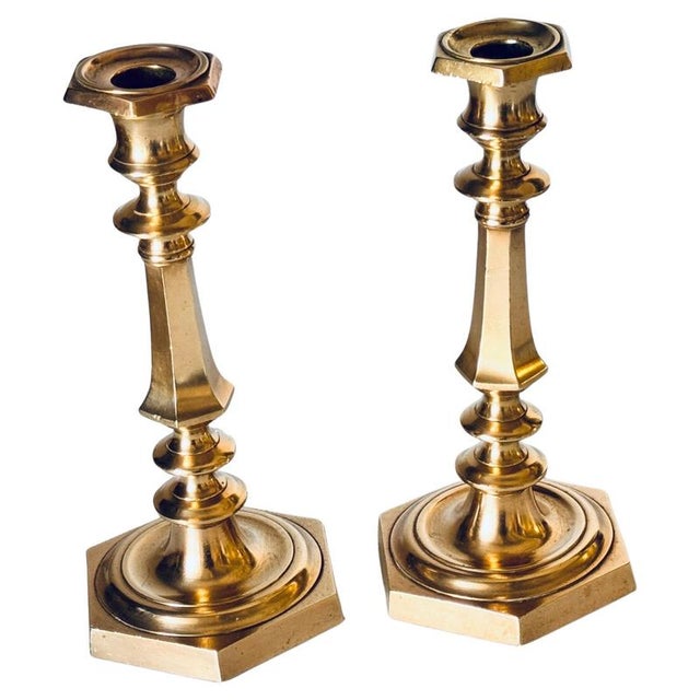 Baroque 19th-Century French Gilded Bronze Candleholders with Octagonal Base, Set of 2 For Sale - Image 3 of 12