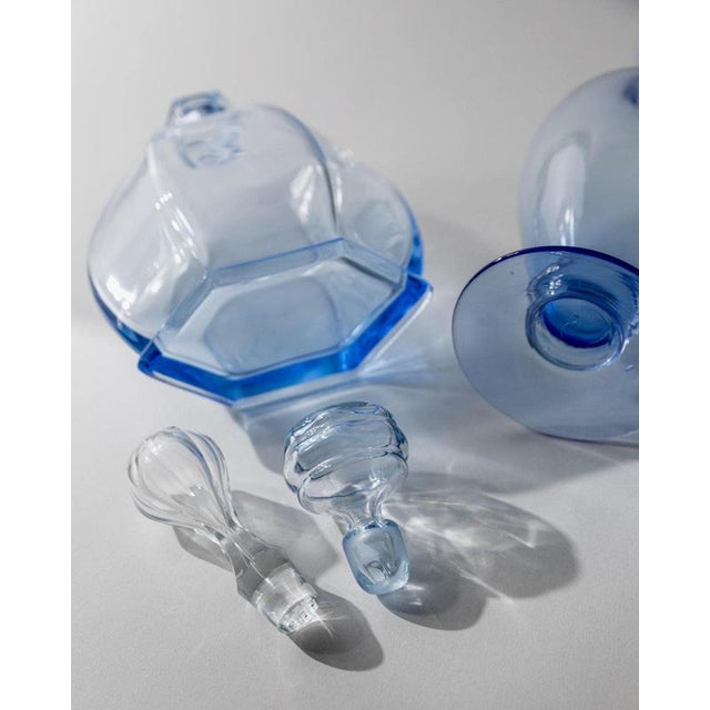 Glass Vintage Blue Murano Glass Decanters with Stoppers, Italy, 1940s, Set of 2 For Sale - Image 7 of 11