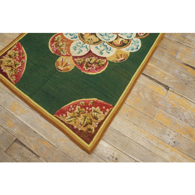 1880s Green Floral Medallion Antique European Needlepoint Rug 2'1" X 4'4" Wool Carpet For Sale In New York - Image 6 of 7