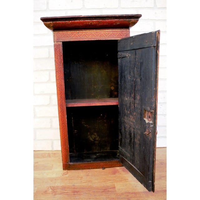 Mid 20th Century Vintage Asian Hand Painted Red Storage Cabinet For Sale - Image 5 of 11