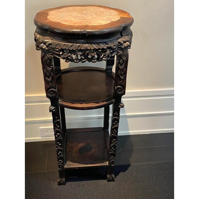 Early 20th Century Early 20th Century Carved Wood and Marble Jardiniere Stand For Sale - Image 5 of 5