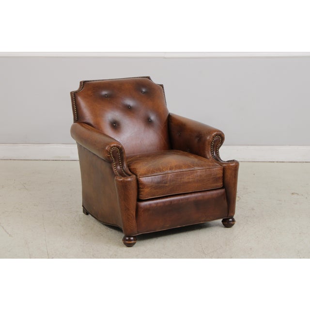 Stickley Stickley Tufted Back Leather Chair & Ottoman For Sale - Image 4 of 18
