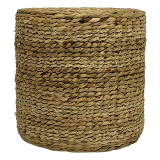 Woven Water Hyacinth Cylinder Ottoman, 15.5" For Sale