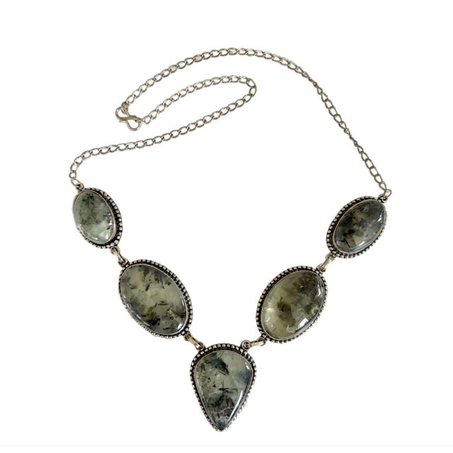 1990s Vintage Prehnite and Sterling Silver Bib Necklace For Sale - Image 5 of 5