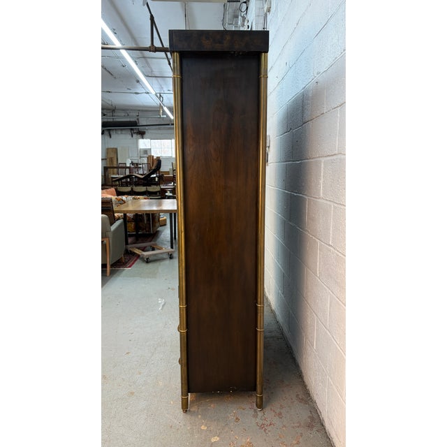 Mid 20th Century Mid 20th Century Hollywood Regency Burl and Brass Armoire by Mastercraft For Sale - Image 5 of 18