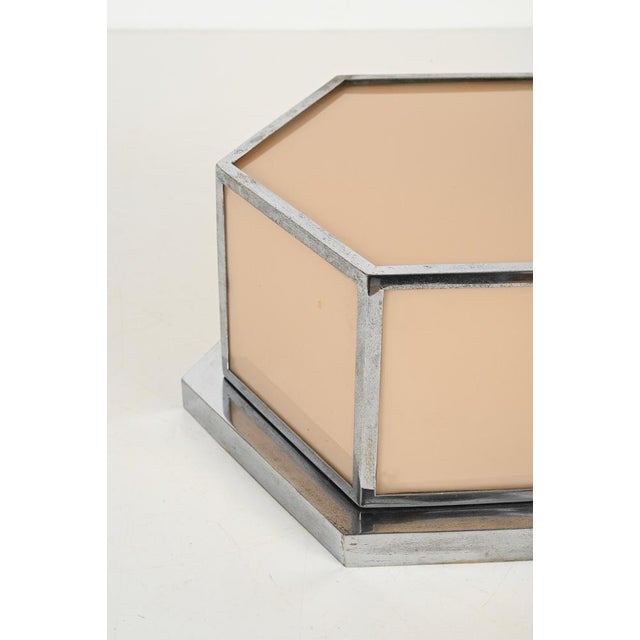 Bauhaus Pink Glass and Chrome Hexagonal Wall or Ceiling Lamp, Italy, 1930s For Sale - Image 10 of 14