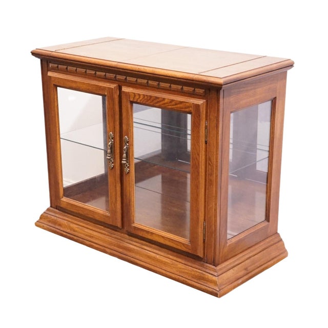 Singer Furniture Solid Oak Mediterranean Spanish Revival 39" Lighted Display Flip Top Server Buffet 6394-252 For Sale - Image 4 of 16