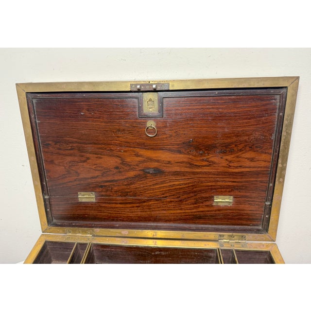 Large High Quality Antique 19th Century Wood Inlaid Brass Writing Lap Desk Box For Sale - Image 10 of 18