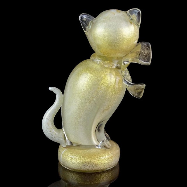 Vintage Murano Barbini White Gold Flecks Black Accents Italian Art Glass Kitty Cat Figurine Sculpture For Sale In Orlando - Image 6 of 10